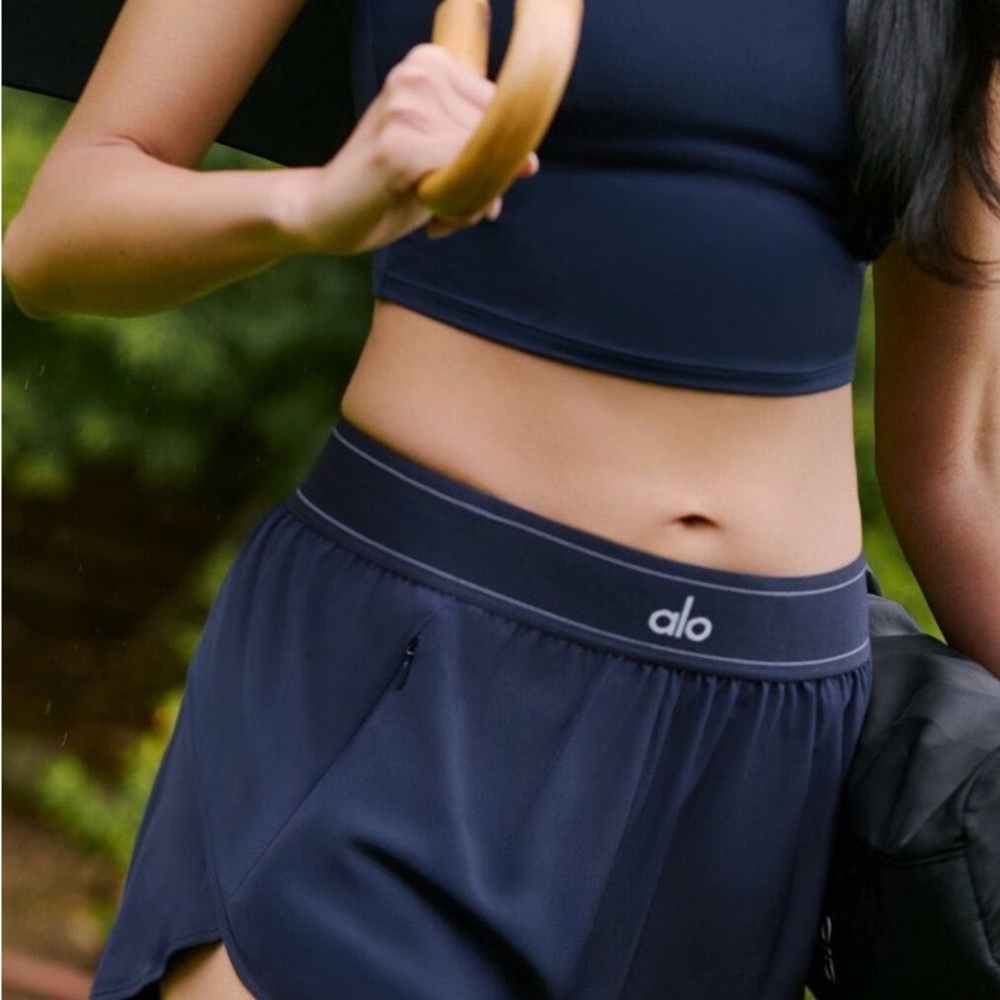 ALO Yoga Navy Match Point Shorts with Branded Elastic Waist